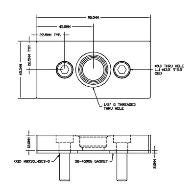 32-459012G-1 MODULAR SOLUTIONS PNEUMATIC PLATE 45MM X 90MM WITH GASKET 1/2 G THREADED CENTER THRU HOLE